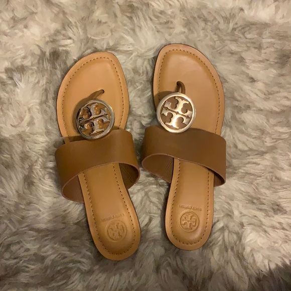 Tory Burch Shoes - Tory Burch Benton Band Flat Sandal Leather Strap Gold Medallion Logo